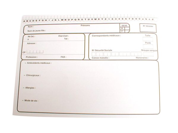 Fiches médicales pour fichier métallique