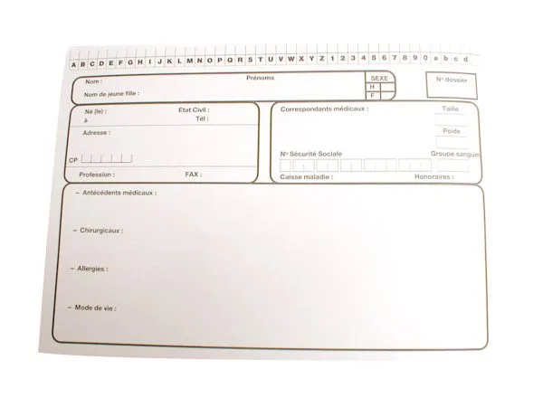 Fiches médicales pour fichier métallique