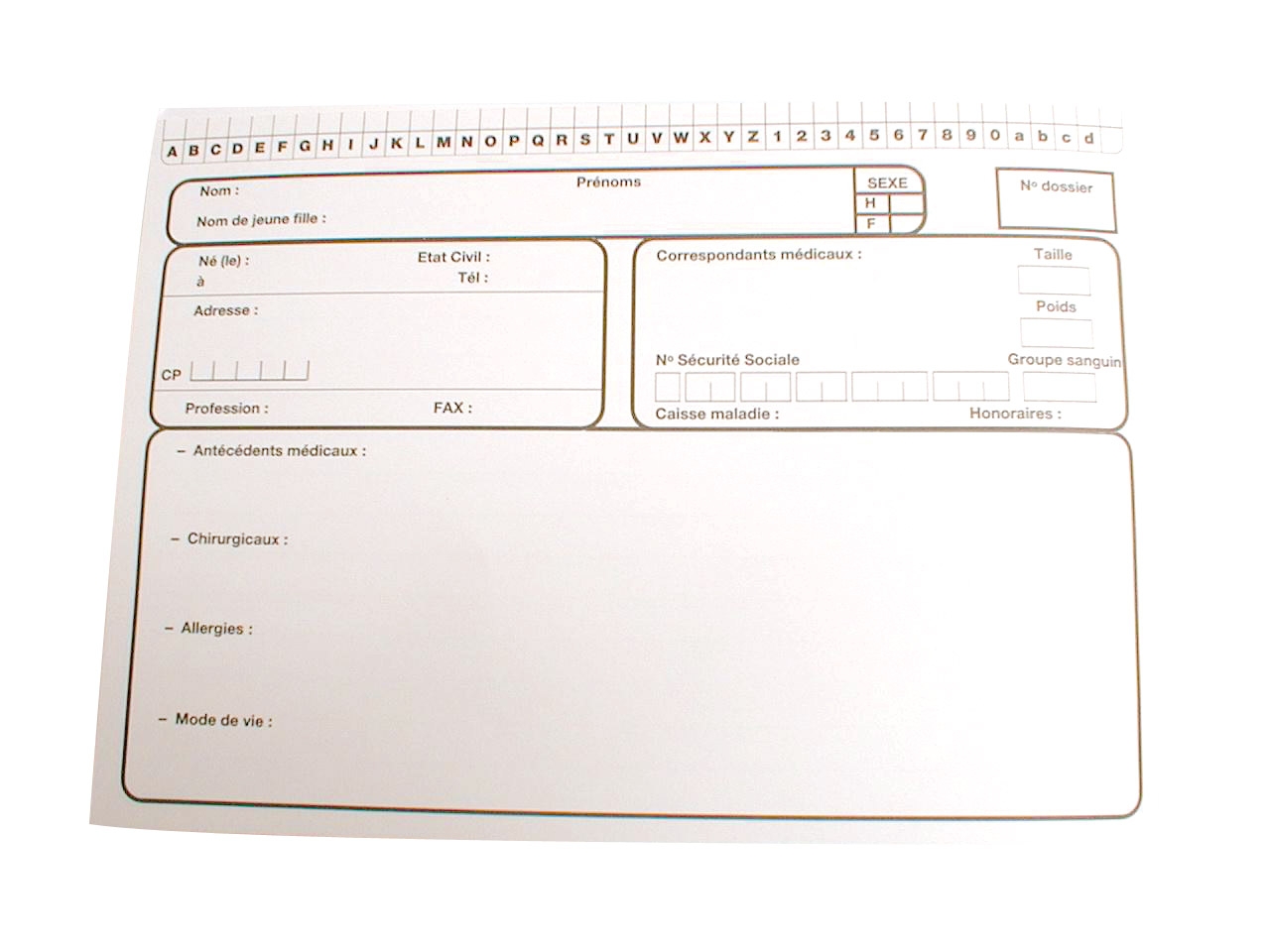 Fiches médicales pour fichier métallique