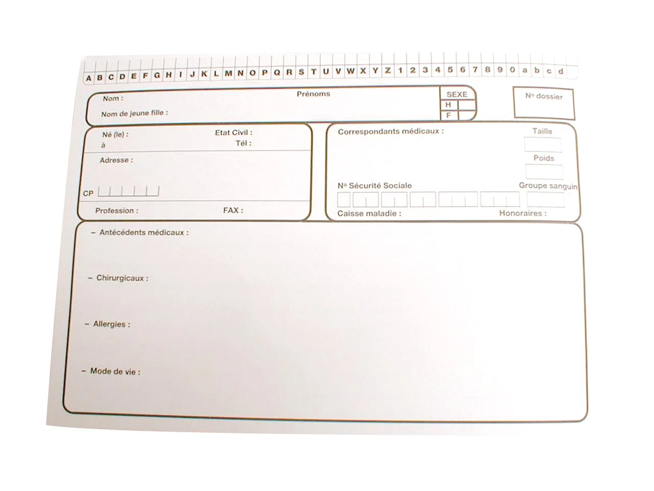 Fiches médicales pour fichier métallique