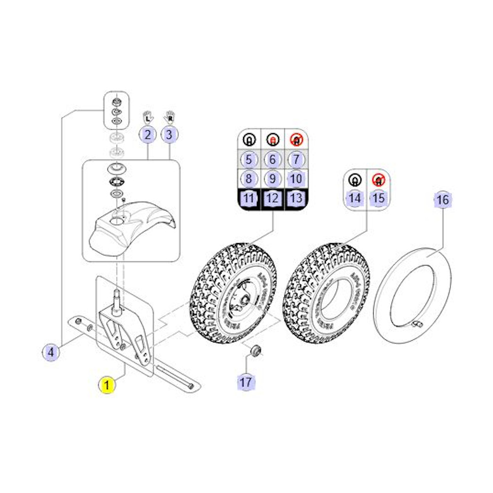 Pièces détachées pour roue avant fauteuil roulant Kite Refresh
