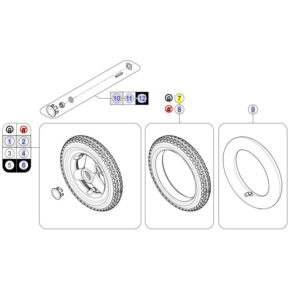 Pièces détachées pour roue arrière fauteuil roulant Bora Refresh